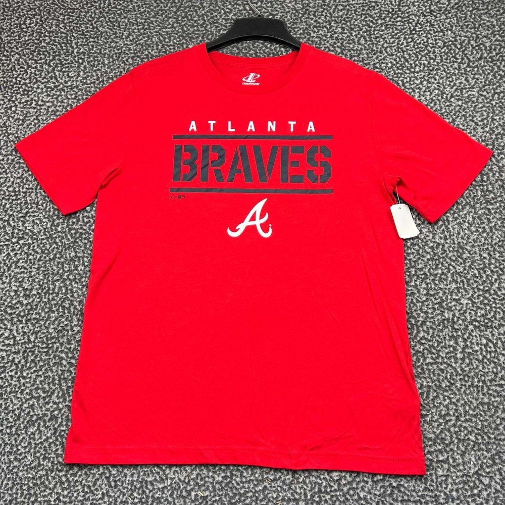 Atlanta Braves Shirt Men Large Red MLB Logo Athletic Short Sleeve Cotton New L
